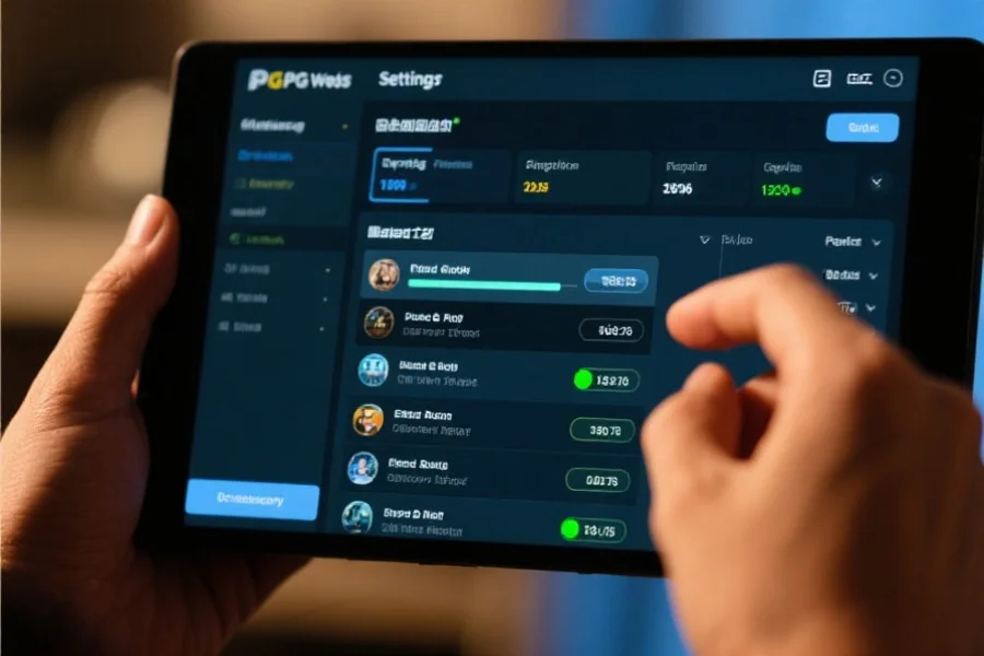 一个人正在PG娱乐网页版的设置界面中调整画质选项，屏幕上显示不同画质级别的选择